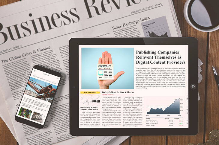 Scatter - News articles shown through print, tablet and phone - Publishing Companies