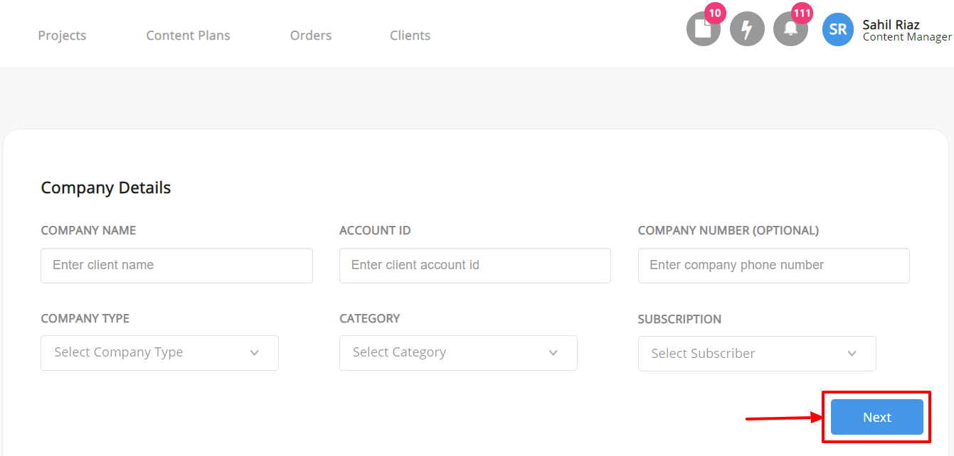 Content Marketing - Worlflow Management System - Register client